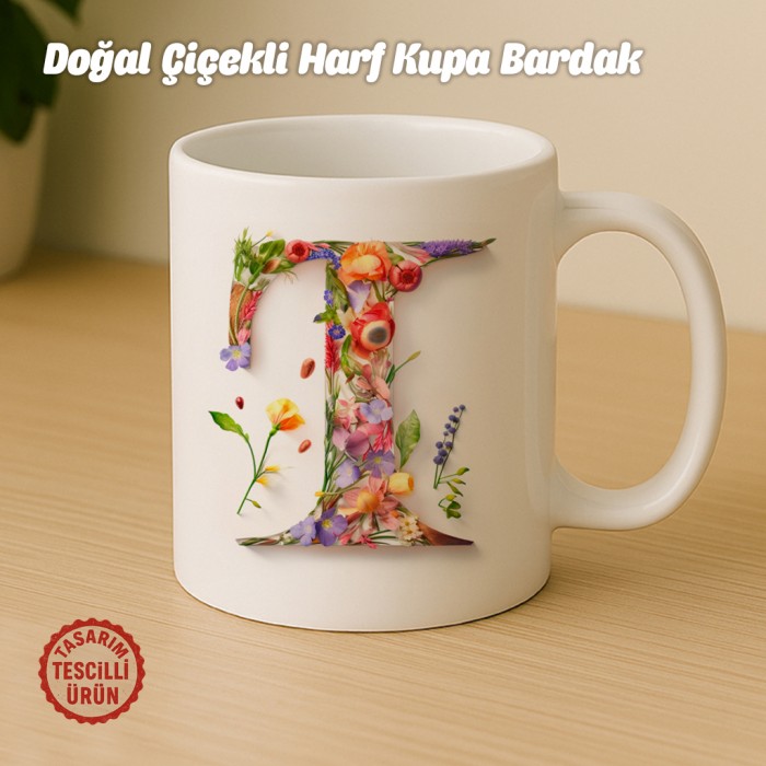 "I" Doğal Çiçekli Harf Kupa Bardak
