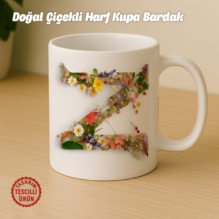 "Z" Doğal Çiçekli Harf Kupa Bardak