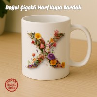 "X" Doğal Çiçekli Harf Kupa Bardak
