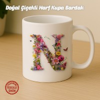"N" Doğal Çiçekli Harf Kupa Bardak