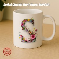 "S" Doğal Çiçekli Harf Kupa Bardak