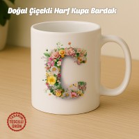"C" Doğal Çiçekli Harf Kupa Bardak