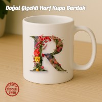 "R" Doğal Çiçekli Harf Kupa Bardak