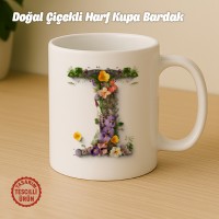 "T" Doğal Çiçekli Harf Kupa Bardak