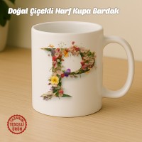 "P" Doğal Çiçekli Harf Kupa Bardak