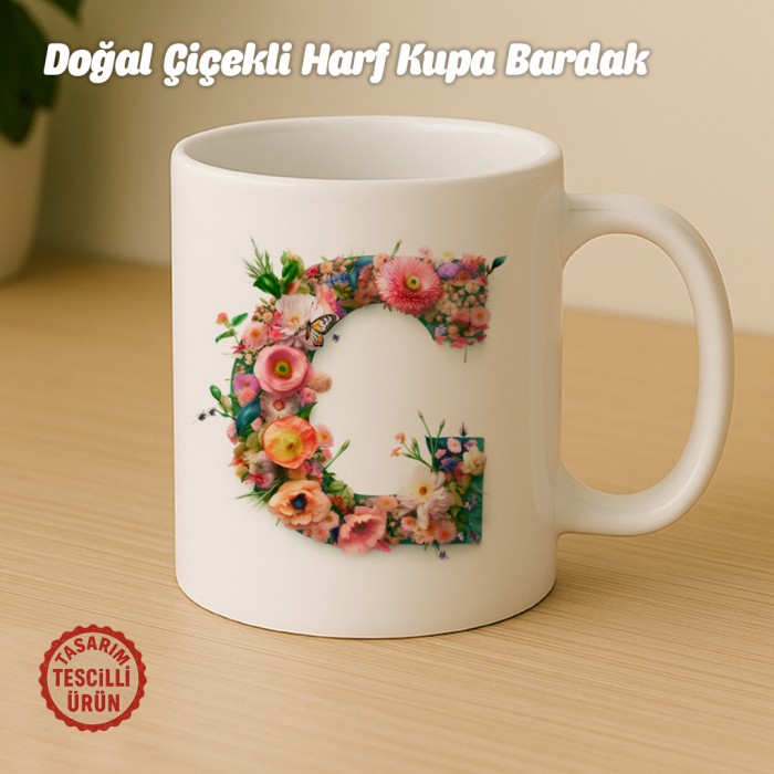 "G" Doğal Çiçekli Harf Kupa Bardak