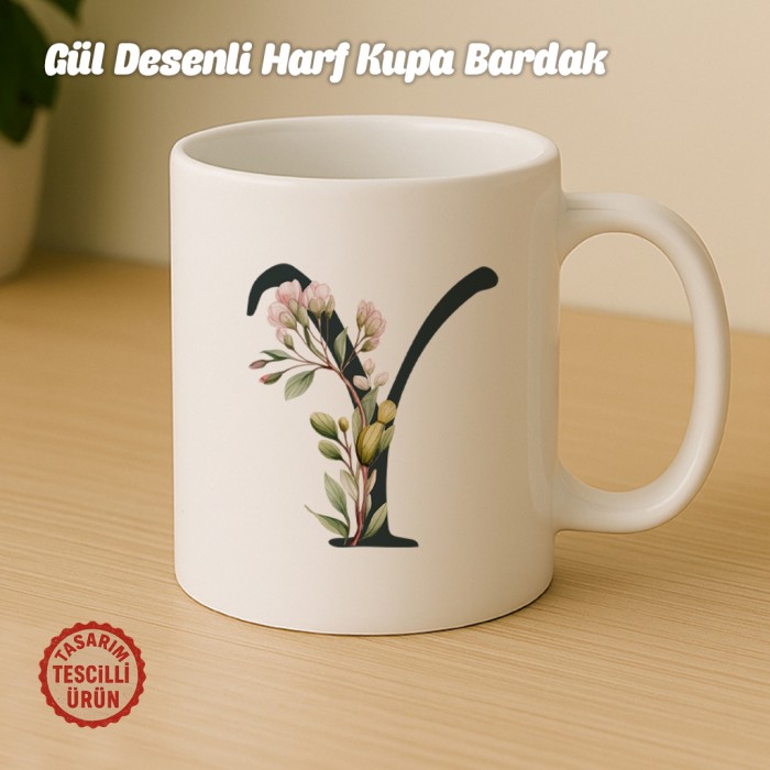 "Y" Gül Desenli Harf Kupa Bardak