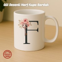 "F" Gül Desenli Harf Kupa Bardak