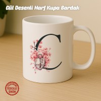 "C" Gül Desenli Harf Kupa Bardak