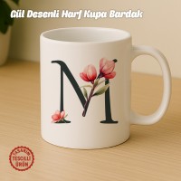 "M" Gül Desenli Harf Kupa Bardak