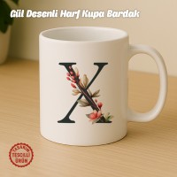 "X" Gül Desenli Harf Kupa Bardak