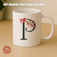 "P" Gül Desenli Harf Kupa Bardak