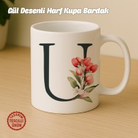 "U" Gül Desenli Harf Kupa Bardak