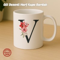 "V" Gül Desenli Harf Kupa Bardak