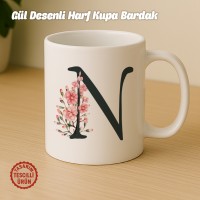 "N" Gül Desenli Harf Kupa Bardak