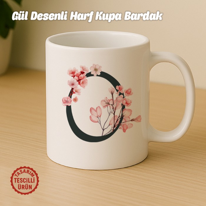 "O" Gül Desenli Harf Kupa Bardak