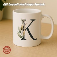 "K" Gül Desenli Harf Kupa Bardak