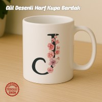 "J" Gül Desenli Harf Kupa Bardak