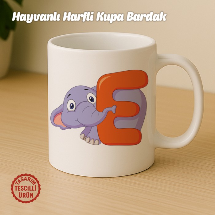 "E" Hayvan Harfli Kupa Bardak