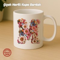 "M" Çiçekli Harf Kupa Bardak