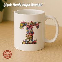 "T" Çiçekli Harf Kupa Bardak