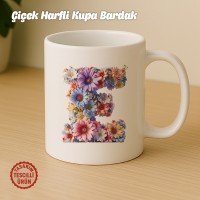 "E" Çiçekli Harf Kupa Bardak