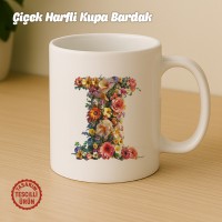 "I" Çiçekli Harf Kupa Bardak