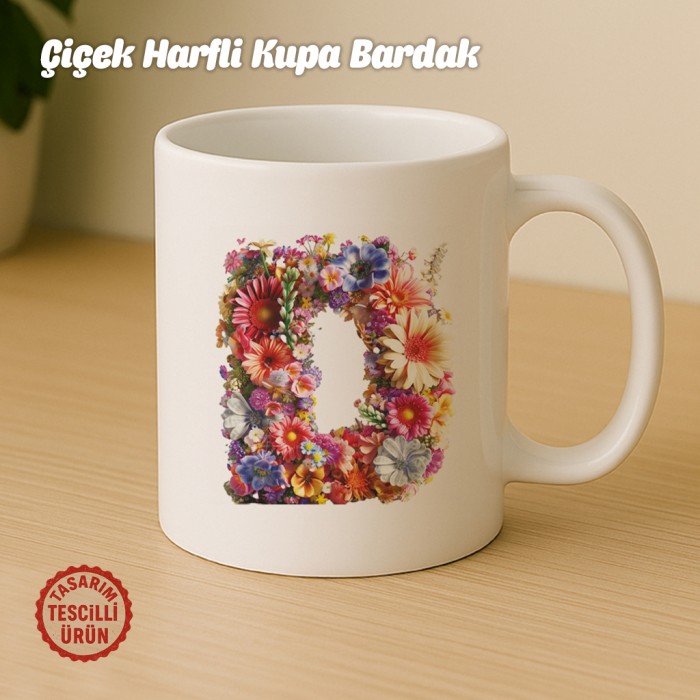 "D" Çiçekli Harf Kupa Bardak