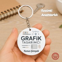 Grafik Tasarımcı İsimli Yuvarlak Ahşap Anahtarlık