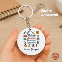Motorlu Araçlar Teknolojisi Öğretmeni İsimli Yuvarlak Ahşap Anahtarlık