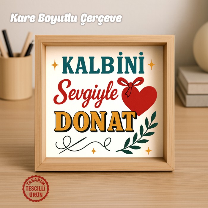 Kalbini Sevgiyle Donat Ahşap Çerçeve