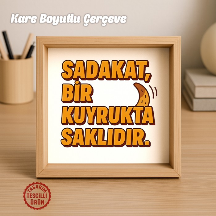 Sadakat Bir Kuyrukta Saklıdır Ahşap Çerçeve