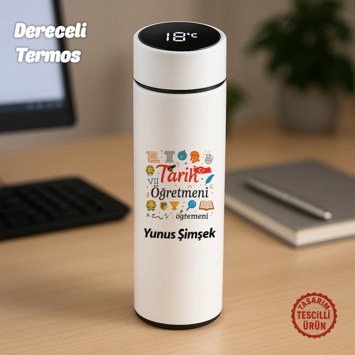 Tarih Öğretmeni İsimli Dereceli Termos