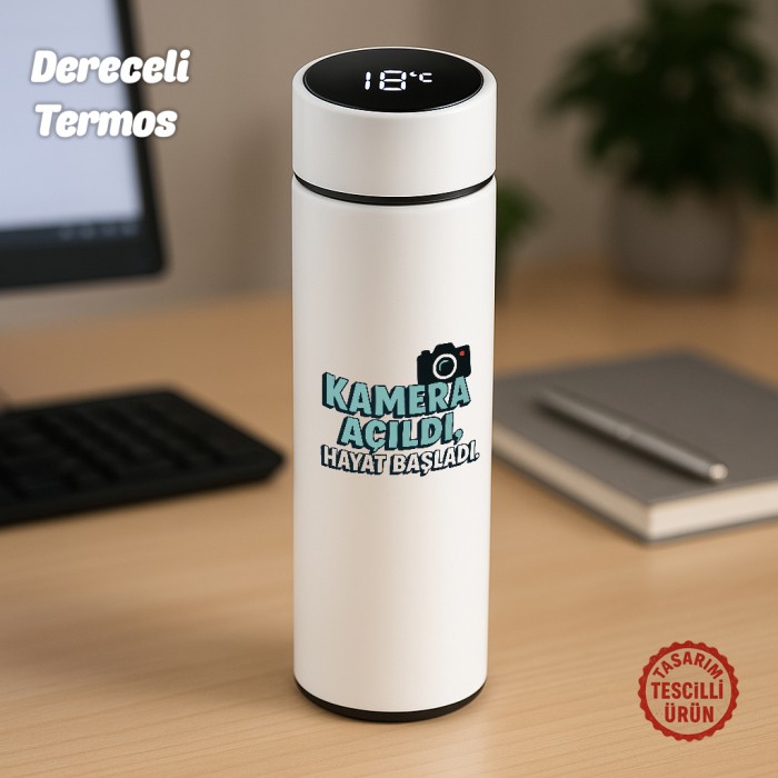 Kamera Açıldı Hayat Başladı Dereceli Termos