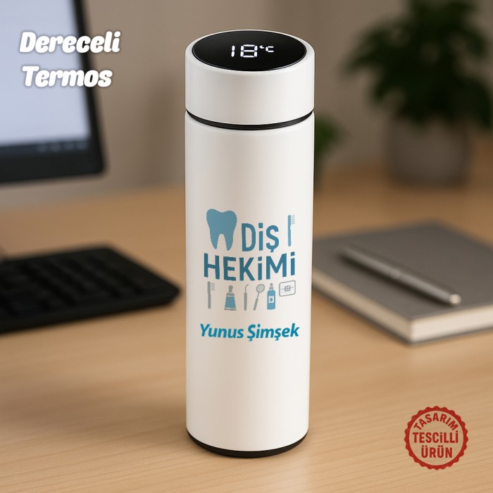 Diş Hekimi İsimli Dereceli Termos