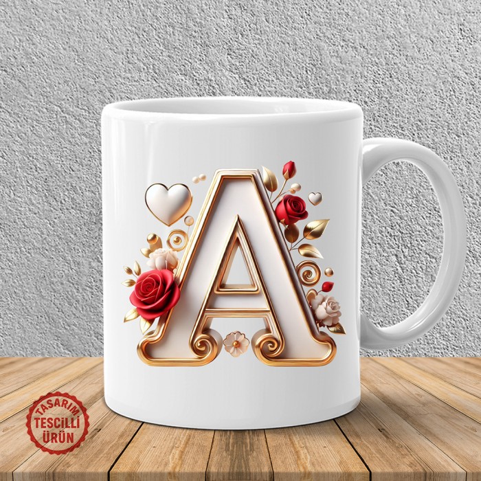 "A" Beyaz Harf Kupa Bardak