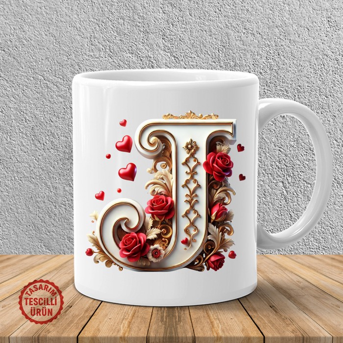 "J" Beyaz Harf Kupa Bardak