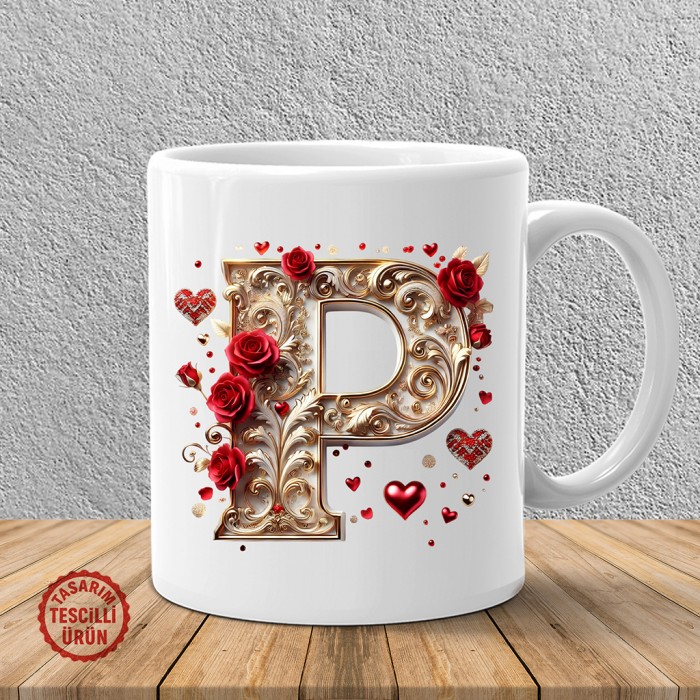 "P" Beyaz Harf Kupa Bardak