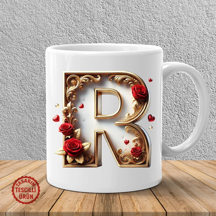 "R" Beyaz Harf Kupa Bardak