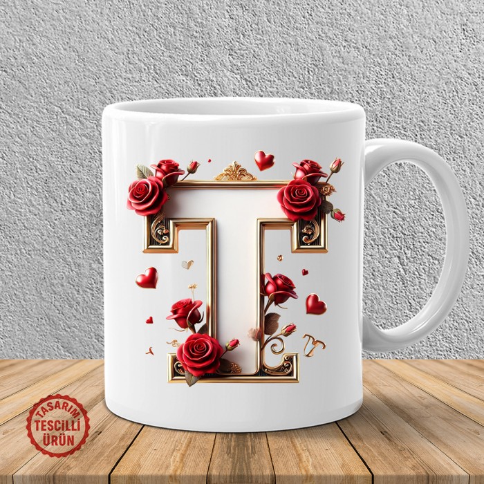 "T" Beyaz Harf Kupa Bardak