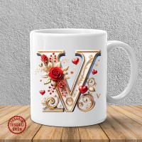 "V" Beyaz Harf Kupa Bardak