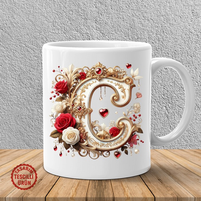 "C" Beyaz Harf Kupa Bardak