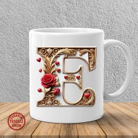 "E" Beyaz Harf Kupa Bardak