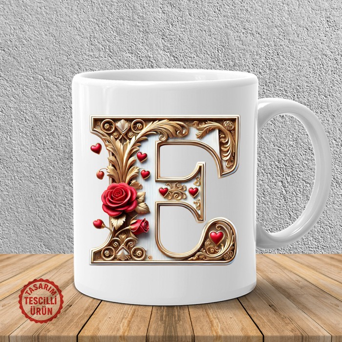 "E" Beyaz Harf Kupa Bardak