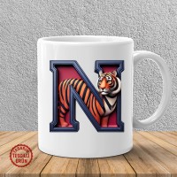 "N" Bordo Mavi Kaplan Harf Kupa Bardak