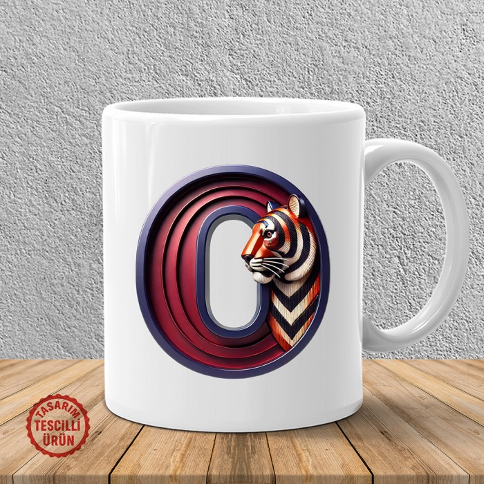 "O" Bordo Mavi Kaplan Harf Kupa Bardak