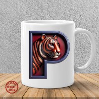 "P" Bordo Mavi Kaplan Harf Kupa Bardak