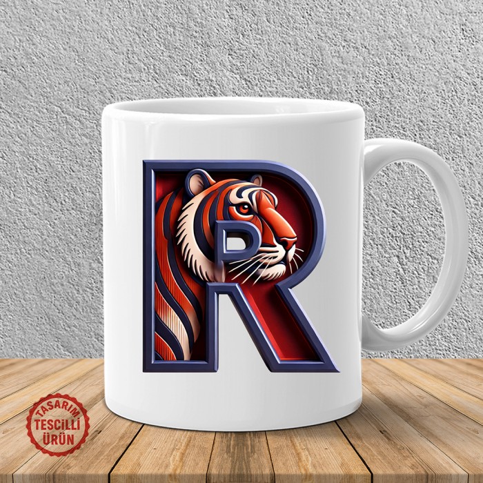 "R" Bordo Mavi Kaplan Harf Kupa Bardak