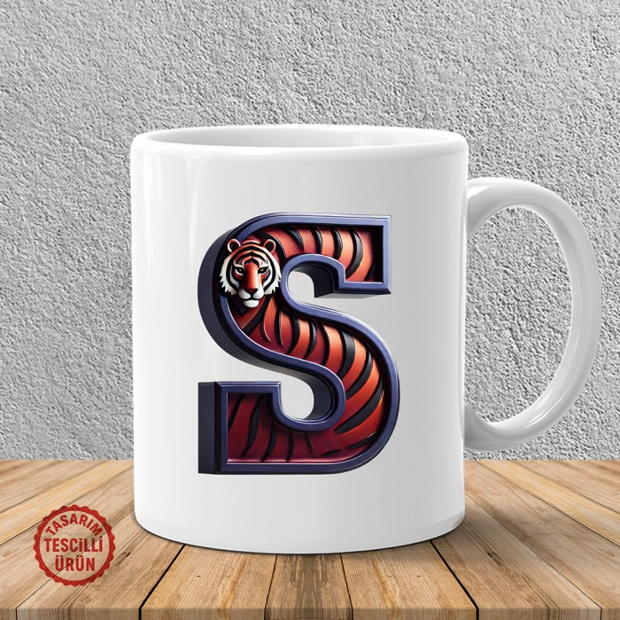 "S" Bordo Mavi Kaplan Harf Kupa Bardak
