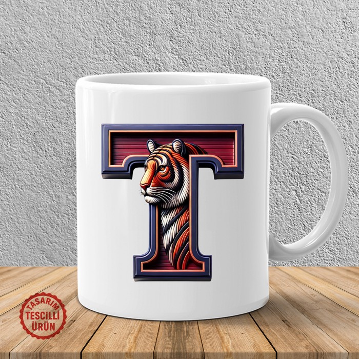 "T" Bordo Mavi Kaplan Harf Kupa Bardak